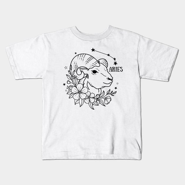 Zodiac Garden Floral Design: Aries Kids T-Shirt by The Cosmic Pharmacist